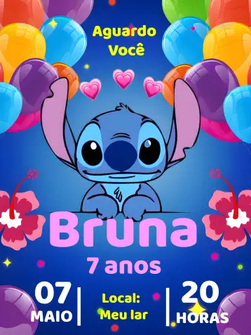 Convite Stitch Lilo editável e personalizável