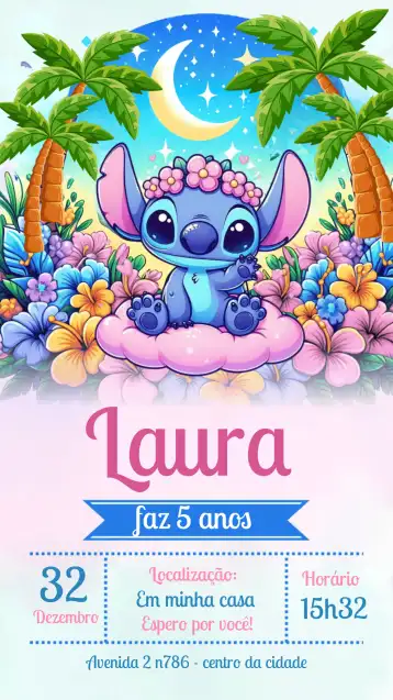 Convite Stitch Lilo editável e personalizável