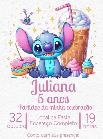 Convite Stitch Ohana editável e personalizável