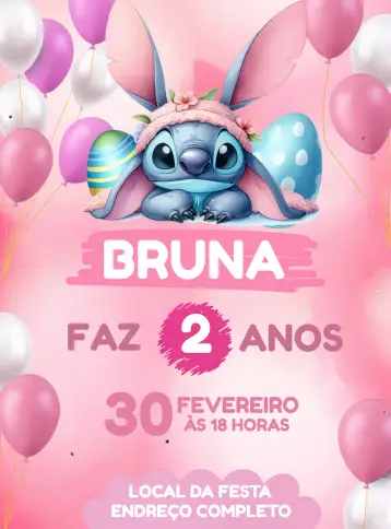 Convite Stitch Páscoa Lilo editável e personalizável