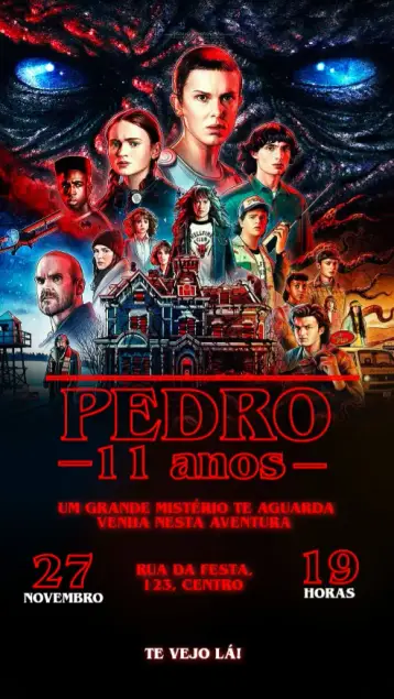 Convite Stranger things editável e personalizável
