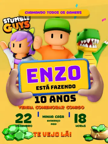Convite Stumble Guys Azul editável e personalizável