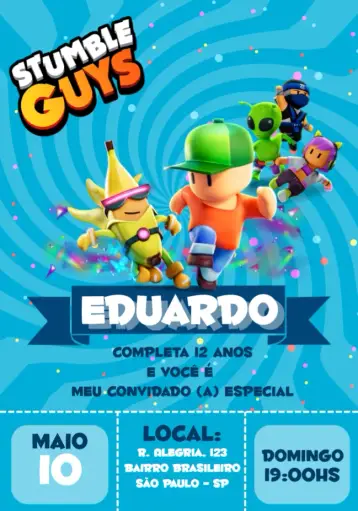 Invitación Stumble Guys Brawl editable y personalizable