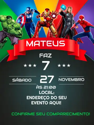 Convite Super Herói Menino editável e personalizável