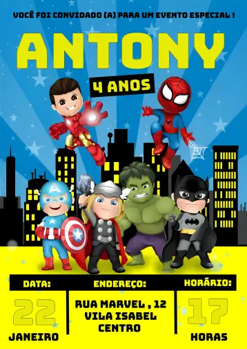 Invite Super Heroes Baby Avengers Man editable and customizable