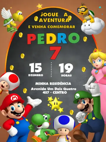 Convite Super Mario Bros Peach editável e personalizável