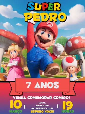Invitación Super Mario Bros Peach editable y personalizable