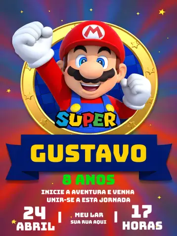 Invitación Super Mario Bros World Mariobros editable y personalizable