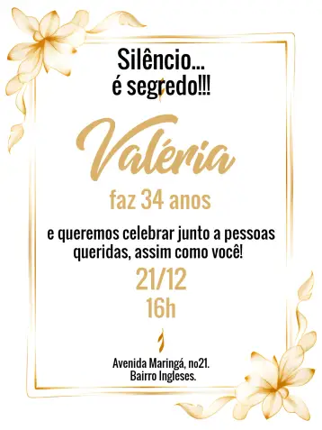 Convite Surpresa Branco para aniversário adulto com um toque especial de elegância. – tema aniversário (floral, elegante, moderno, neutro, dourado, minimalista)