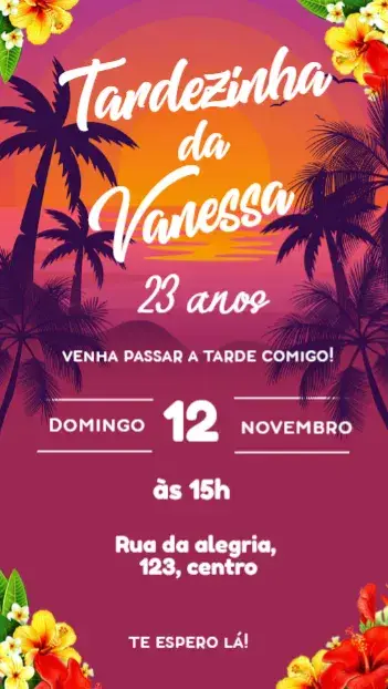 Convite Tardezinha com Flores editável e personalizável