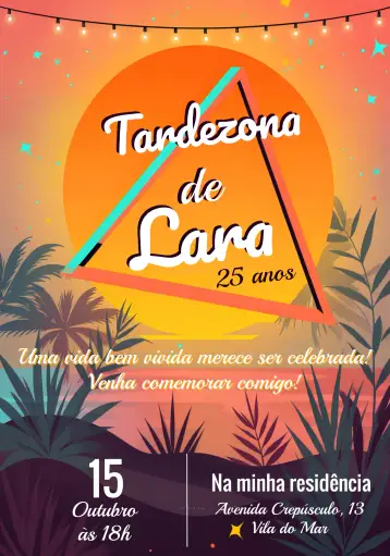 Convite Sunny Afternoon para birthday with outdoor and relaxed theme. – tema most searched for (warm colors, nature, boho style, minimalist, tropical, vintage)
