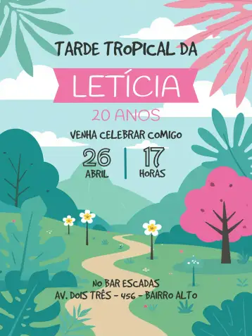 Convite Tardezinha Tropical para perfeito para chá de panela e comemorações descontraídas. – tema chá de panela (tropical, colorido, verão, floral, descontraído)