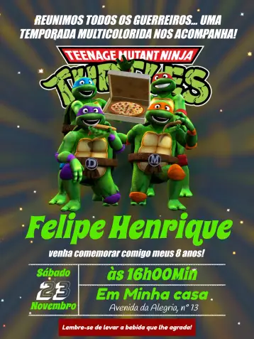 Convite Tartaruga Ninja Logo editável e personalizável