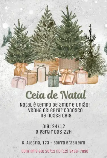 Convite Ceia de Natal para ceia de natal – tema datas comemorativas (vermelho e dourado, minimalista, vintage, rústico, moderno, floral)