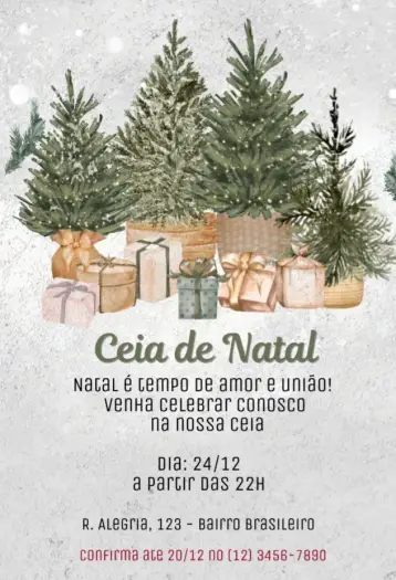 Convite Ceia de Natal para ceia de natal – tema datas comemorativas (vermelho e dourado, minimalista, vintage, rústico, moderno, floral)