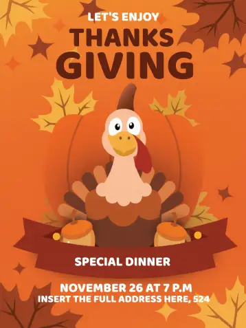 Convite Thanksgiving Orange para día de acción de gracias – tema fechas conmemorativas (colores cálidos, diseño festivo, elementos gráficos de otoño, minimalista, vintage, moderno)