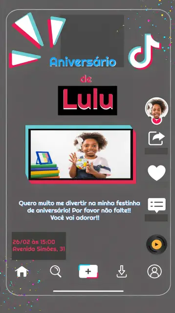 Convite Tik Tok With Photo Are para birthday with tik tok theme. – tema commemorative dates (modern, fun, colorful, youthful, dynamic)