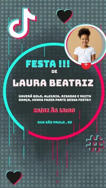 Convite Tik Tok Com Foto Uma editável e personalizável