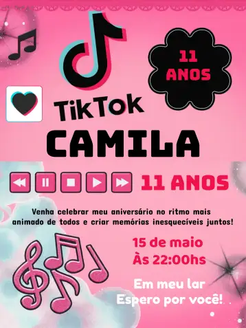 Convite Tiktok Canva para bautizo de niños. – tema bautismo (moderno, vibrante, divertido, rosa y negro, joven, estilizado)