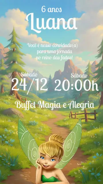 Convite Tinker Bell Infantil editável e personalizável