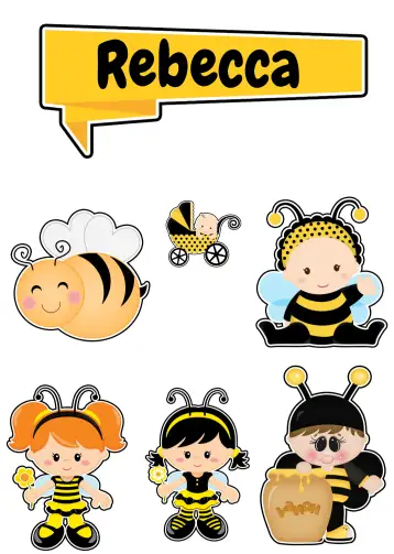 Convite Topo De Bolo Abelhinha Abelha para children's birthday party with a bee theme. – tema cake topper (vibrant colors, playful style, bee-themed graphic elements, cheerful design, nature theme)