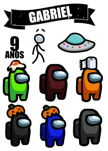 Convite Topo De Bolo Among Us Topper para aniversário infantil com tema among us. – tema topo de bolo (colorido, moderno, lúdico, divertido, jogos, infantil)
