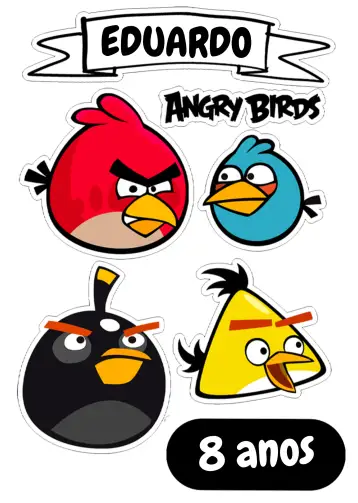 Convite Topo De Bolo Angry Birds Colorido para aniversário infantil com tema angry birds. – tema topo de bolo (colorido, divertido, jogos, infantil, temático)