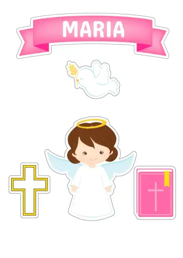 Convite Topo De Bolo Batizado Menina Print para girl's baptism – tema cake topper (colorful, childlike, playful, cheerful, festive, modern)