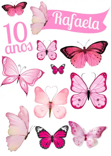 Convite Topo De Bolo Borboletas Pink editável e personalizável