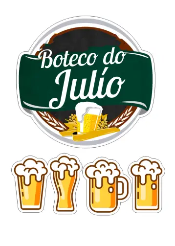 Convite Topo De Bolo Boteco Print para birthday or tavern-themed party. – tema cake topper (pub, fun-filled, lively, green, relaxed)