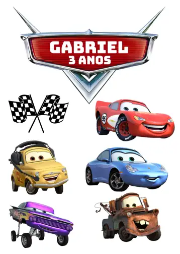 Convite Topo De Bolo Carros Relâmpago Mcqueen Disney para aniversário infantil com tema cars. – tema topo de bolo (colorido, divertido, temático, moderno, infantil)