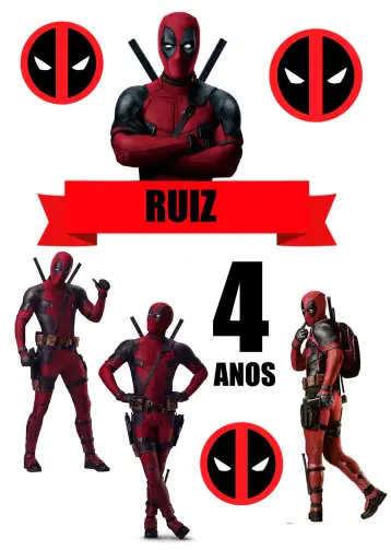 Convite Topper de Pastel de Deadpool para cumpleaños infantil o fiesta temática. – tema topper de torta (divertido, colorido, moderno, temático, jovial)