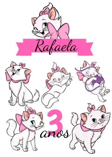 Invite Topo De Bolo Gatinha Marie Rosa editable and customizable