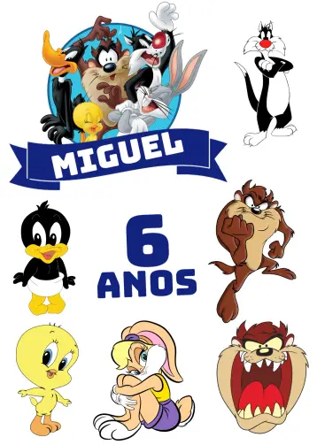 Convite Topo De Bolo Looney Tunes Baby Colorido editável e personalizável