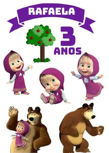 Invite Masha and the Bear Colorful Cake Topper editable and customizable