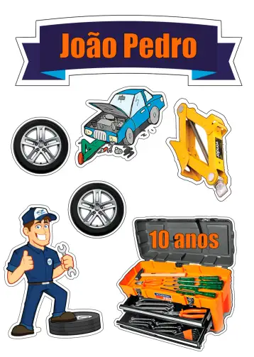 Convite Topo De Bolo Mecânico Carro para festa temática de aniversário ou evento automotivo. – tema topo de bolo (mecânico, automotivo, vibrante, moderno, industrial, divertido)