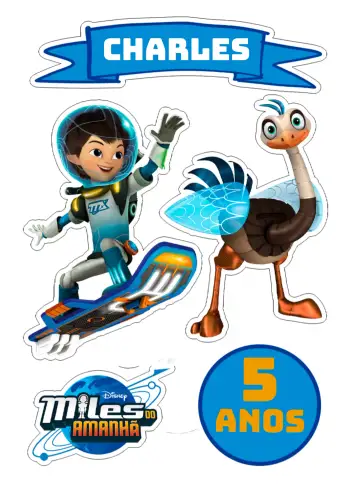 Convite Topo De Bolo Miles Do Amanhã Colorido para aniversário infantil – tema aniversário infantil (colorido, espacial, divertido, animado, moderno)
