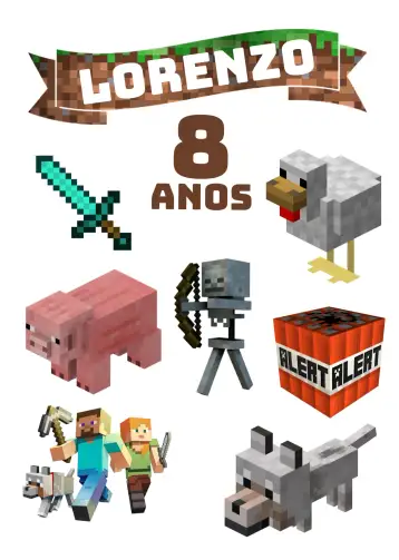 Convite Colorful Minecraft Cake Topper para kids' birthday with minecraft theme. – tema cake topper (colorful, playful, themed, modern, fun)