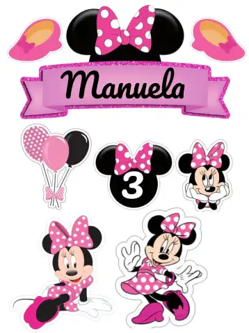 Convite Topo De Bolo Minnie Mouse Imprimir editável e personalizável