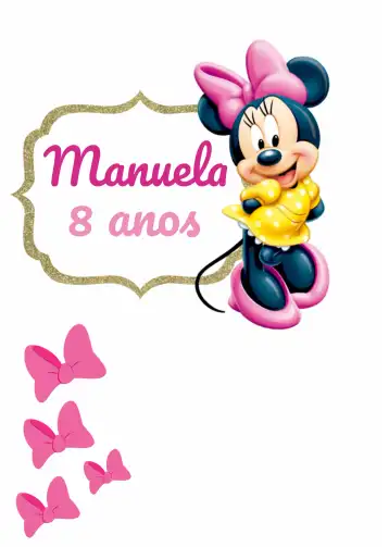 Convite Topo De Bolo Minnie Mouse Rosa editável e personalizável