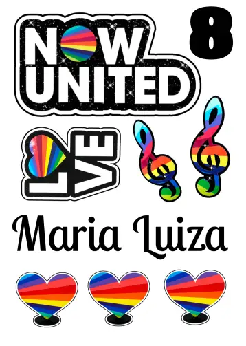 Convite Topper de Pastel Now United Colorido para cumpleaños infantil o fiesta temática. – tema topper de torta (colorido, moderno, divertido, jovial, temático)