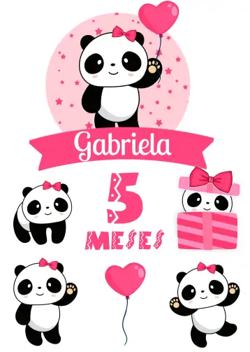 Convite Topo De Bolo Pandinha Rosa Pink para children's birthday with a panda theme. – tema cake topper (colorful, childish, animals, pink, fun, playful)