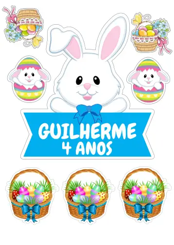 Convite Easter Cake Topper para kids easter party – tema cake topper (blue, children's, fun, colorful, easter, graphic)