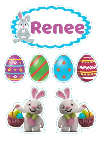 Convite Topo De Pastel Pascua Imprimir para fiesta de pascua – tema topper de torta (colorido, divertido, infantil, pascua, animales, huevos decorativos)