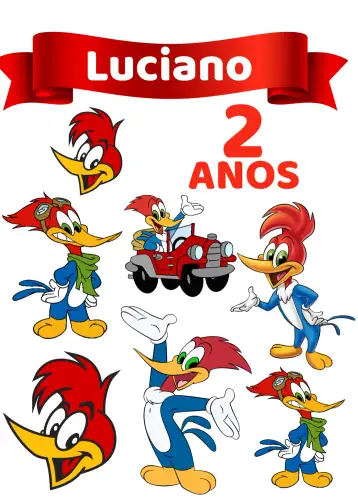 Convite Topo De Pastel de Pica Pau para cumpleaños infantil – tema topper de torta (colorido, lúdico, divertido, infantil, temático)