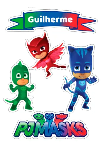 Invitación Topper De Pastel Pj Masks Colorido editable y personalizable