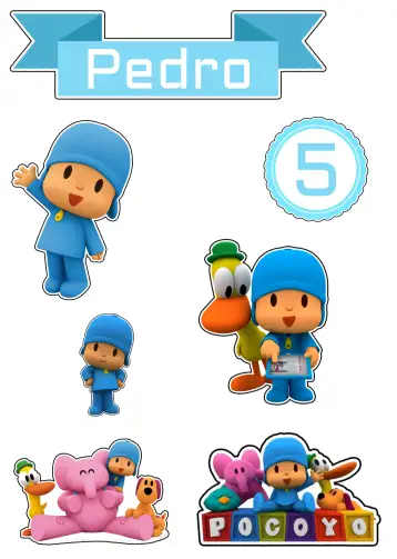 Convite Topo De Pastel Pocoyo Azul para cumpleaños infantil – tema topper de torta (colorido, infantil, divertido, temático, lúdico)