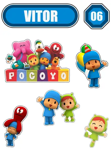 Convite Topo De Bolo Pocoyo Polvo para aniversário infantil com tema pocoyo. – tema topo de bolo (colorido, divertido, infantil, temático, animado)