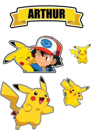 Convite Topo De Bolo Pokemon Pikachu para aniversário infantil e festas temáticas. – tema topo de bolo (amarelo, divertido, lúdico, colorido, temático)