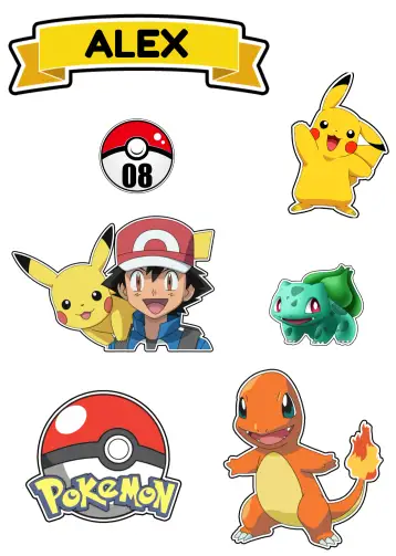 Convite Topo De Bolo Pokemon Preto para aniversário infantil com tema pokémon. – tema topo de bolo (temático, colorido, divertido, moderno, infantil, lúdico)